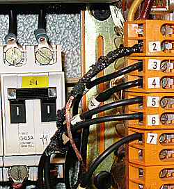 closeup of melted wiring